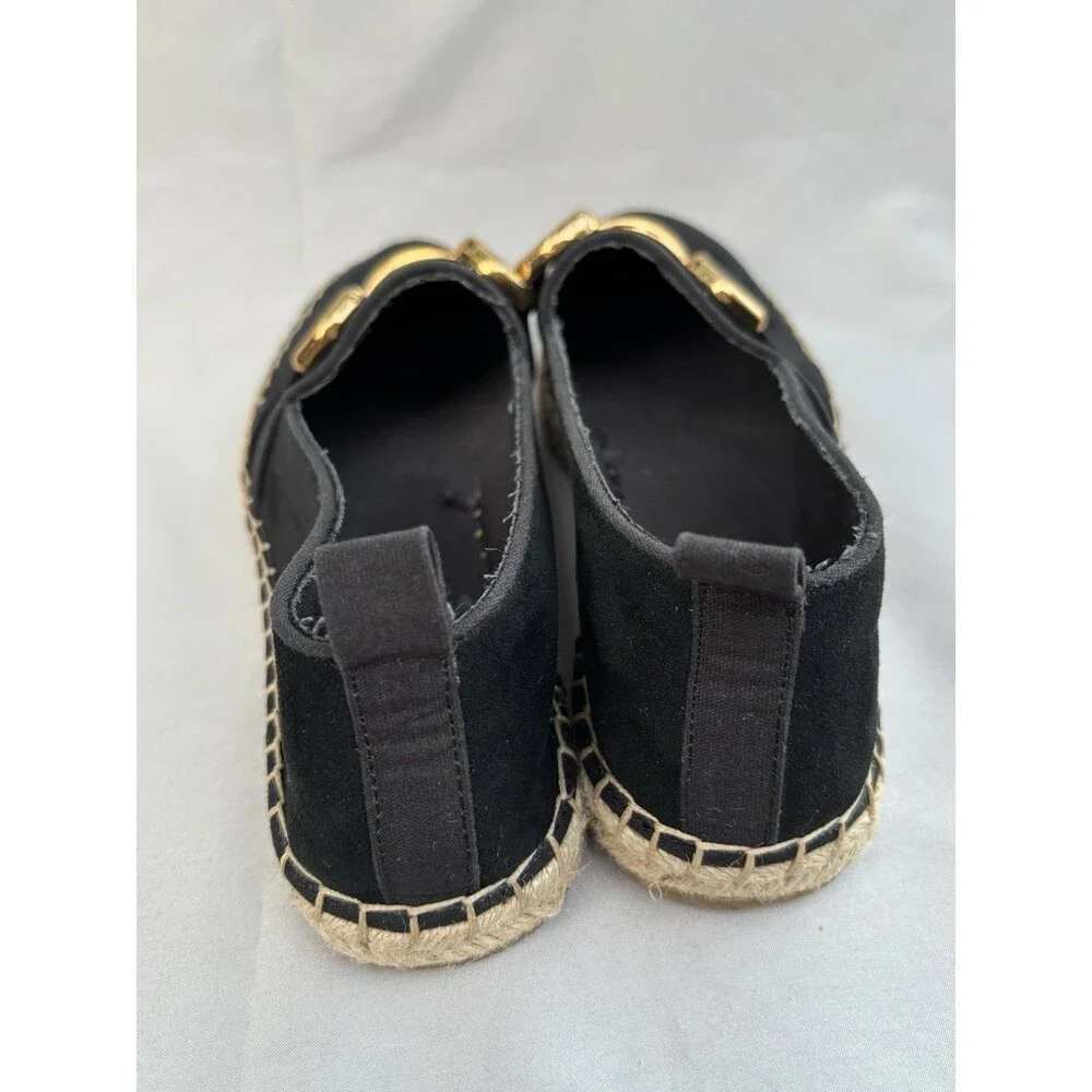 Zara Black Swede  Espadrille Flats with Gold Buckle 39